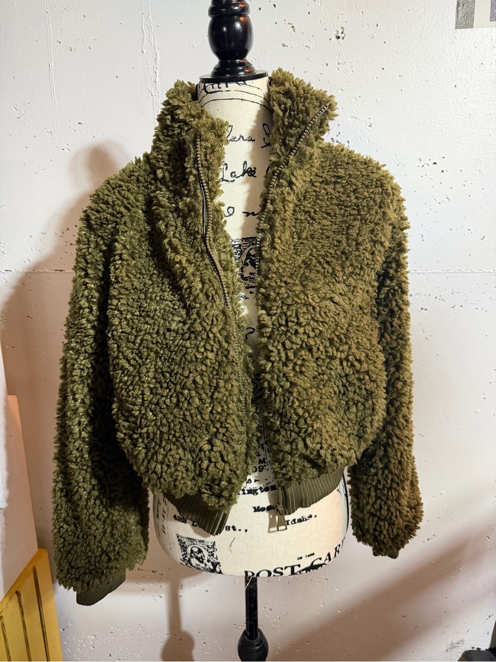 Love Tree Olive Green Teddy Zip-Up Jacket